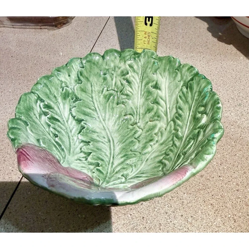 Fitz & Floyd Vegetable Garden Radish/Turnip Leaves Salad Bowl Pink & Green Decor